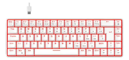 Teclado Mecânico Gamer Hyrax Thunder Pro 65%, Led Red, Huano
