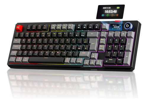 Teclado mecanico sem fio com tela tri mode bt5024 gusb c rgb