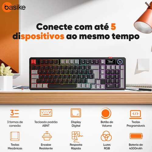 Teclado Mecânico Sem Fio Com Tela, Tri-Mode Bt5.0/2.4 G/Usb-C, Rgb Teclado Gamer Com Personalizável E Anti Ghosting, Teclado Switch Vermelho Wireless Para Jogos/Pc/Mac/Linux