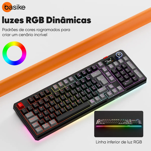 Teclado Mecânico Sem Fio Com Tela, Tri-Mode Bt5.0/2.4 G/Usb-C, Rgb Teclado Gamer Com Personalizável E Anti Ghosting, Teclado Switch Vermelho Wireless Para Jogos/Pc/Mac/Linux
