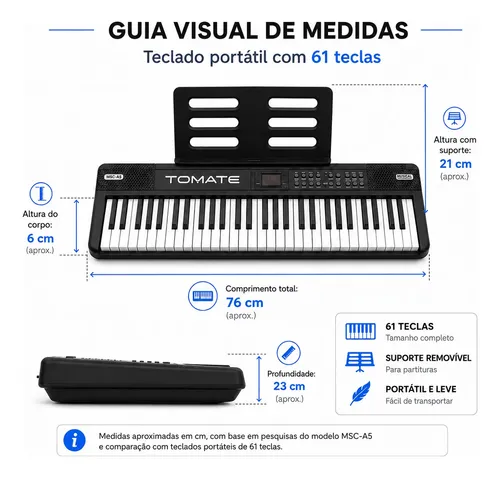Teclado Musical Dobrável Piano Digital Portátil 61 Teclas