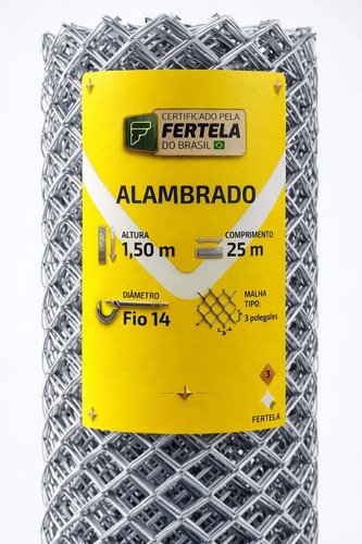 Tela alambrado 150 altura x 25 metros malha 7 cm fio 14