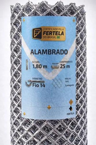Tela alambrado 180 x 25 metros fio 14 galvanizado malha 7cm