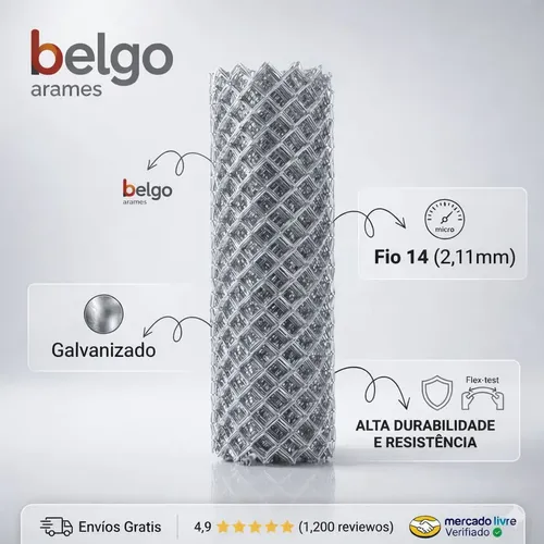 Tela Alambrado 1,80 X 25 Metros Fio 14 Galvanizado Malha 7cm