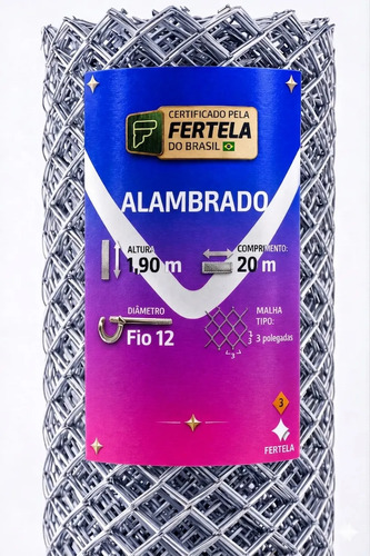 Tela alambrado 190 altura x 20 malha 8cm fio 12 reforcada