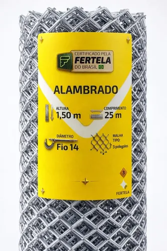 Tela alambrado altura 150 x 25 metros fio 14 malha 7 cm
