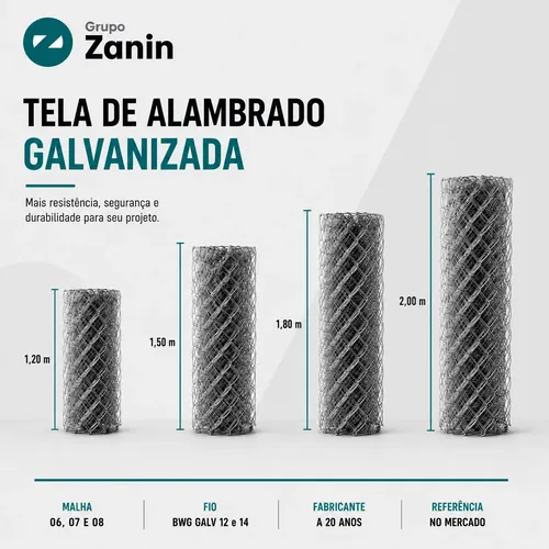 Tela Alambrado Malha 8 Fio 14 1,50 X 25 Metros Galvanizada