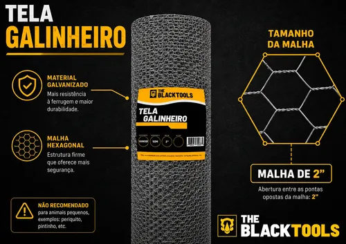 Tela Galinheiro Galvanizada Galinha Fio Bwg23 1,80x50metros