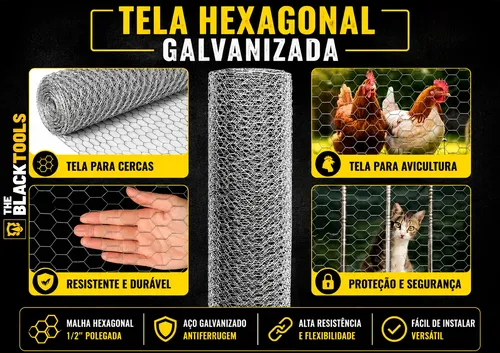 Tela Galinheiro Galvanizada Galinha Fio Bwg23 1,80x50metros