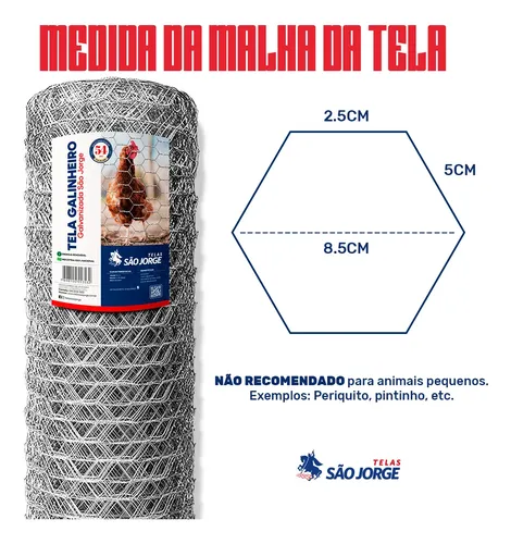Tela Hexagonal Galinheiro F23 50x1,5m Horta Telas São Jorge