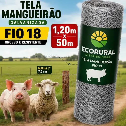 Tela mangueirao galvanizada fio 18 120x50m cercado rural