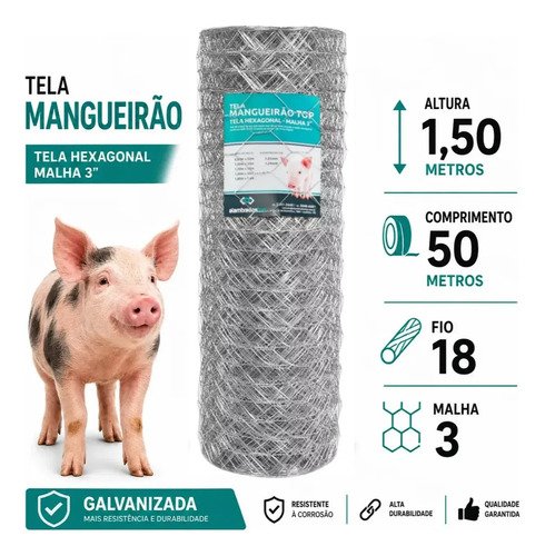 Tela Mangueirão Porco 1,50x50m Fio 18 Alambrado Rural Menor Cor Cinza