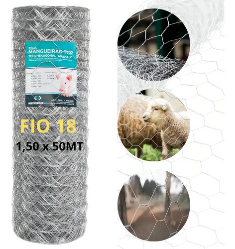 Tela Mangueirão Porco 1,50x50m Fio 18 Alambrado Rural Menor Cor Cinza