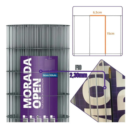 Tela Soldada Morada Leve Fio 2,30mm 6,5x15 Rolo 25m X 1,80