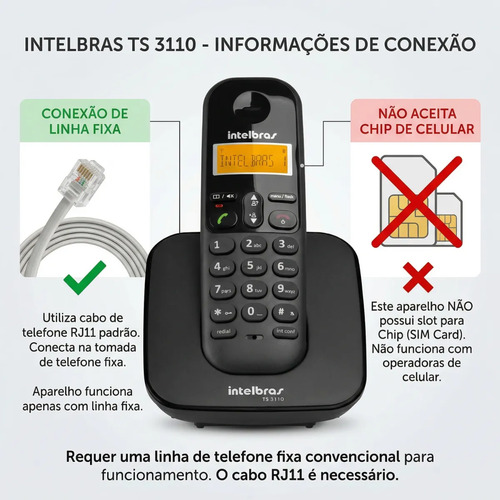 Telefone Sem Fio Intelbras Ts 3110 Identifica Chamada Nfe