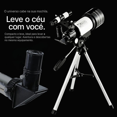 Telescópio Refrator F30070m 70mm Apertura 300mm Tripé Profissional Para Céu Noturno Lua Planetas Nebulosas Ideal Iniciantes Astronomia Óptica Multiplada Observação Espacial Brilhante Suporte Celular