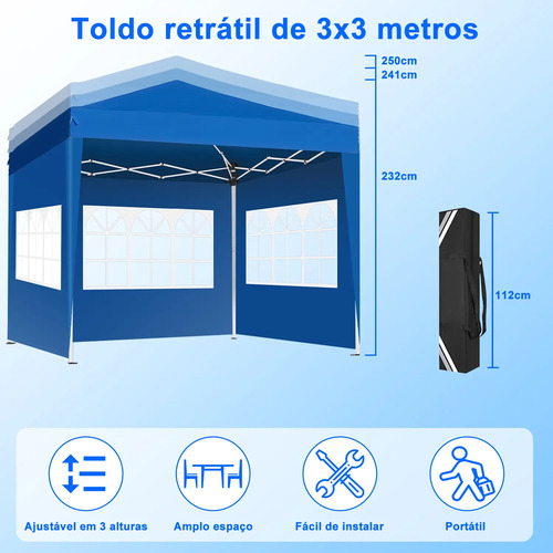 Tenda Gazebo Dobrável Sanfonada Com Parede Lateral 3x3m