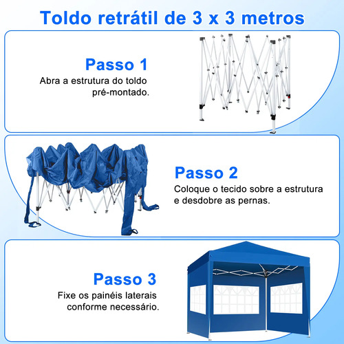 Tenda Gazebo Dobrável Sanfonada Com Parede Lateral 3x3m