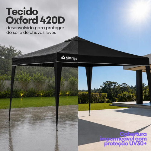 Tenda Gazebo Sanfonada Articulada Desmontável 3x3 Metros Marqs Home Impermeável Estrutura Aço Leve E Reforçada Proteção Solar Uv Chuva Vento Barraca Camping Praia Eventos Feira Carro Preto