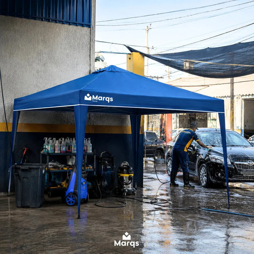 Tenda Gazebo Sanfonada Articulada Desmontável 3x3 Metros Marqs Home Impermeável Estrutura Aço Leve E Reforçada Proteção Solar Uv Chuva Vento Barraca Camping Praia Eventos Feira Carro Azul