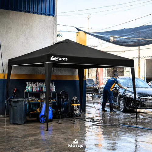 Tenda Gazebo Sanfonada Articulada Desmontável 3x3 Metros Marqs Home Impermeável Estrutura Aço Leve E Reforçada Proteção Solar Uv Chuva Vento Barraca Camping Praia Eventos Feira Carro Preto