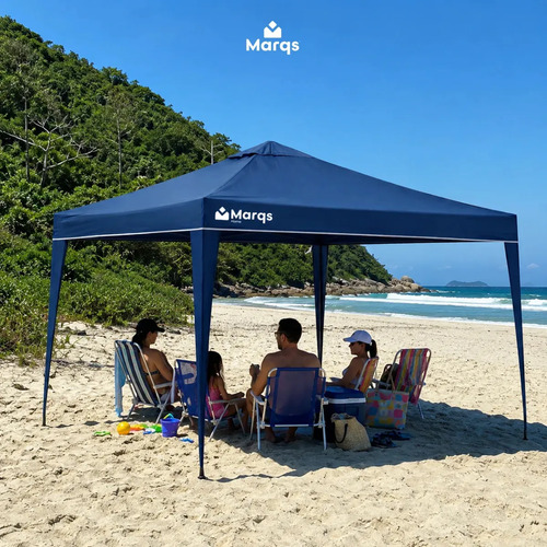 Tenda Gazebo Sanfonada Articulada Desmontável 3x3 Metros Marqs Home Impermeável Estrutura Aço Leve E Reforçada Proteção Solar Uv Chuva Vento Barraca Camping Praia Eventos Feira Carro Azul