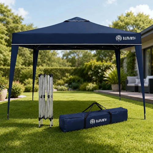 Tenda gazebo sanfonada articulada luvinco 3x3m azul impermea