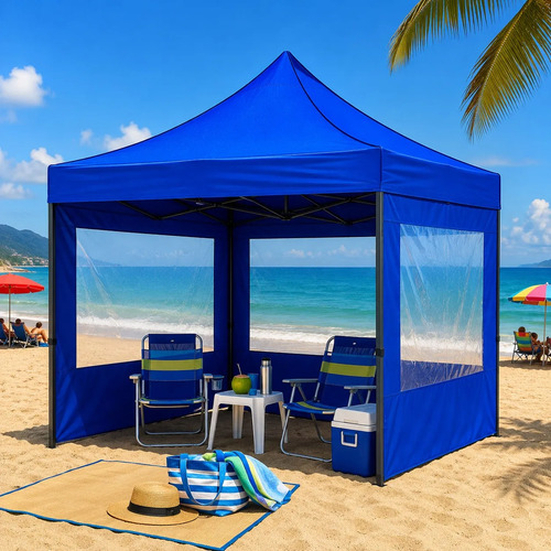 Tenda Gazebo Sanfonada Azul 3x3 Parede Lateral E Bolsa Top