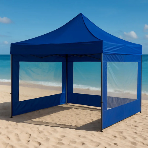 Tenda Gazebo Sanfonada Azul 3x3 Parede Lateral E Bolsa Top
