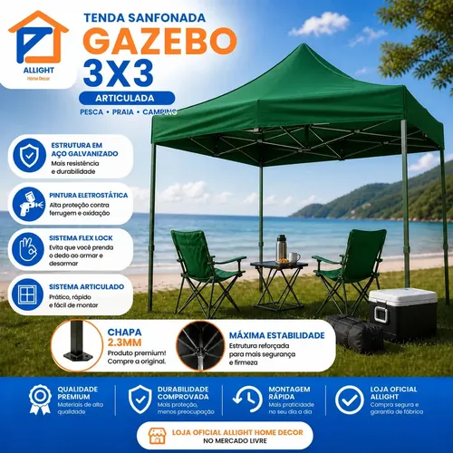 Tenda Sanfonada Gazebo 3x3 Articulada Pesca Praia Camping