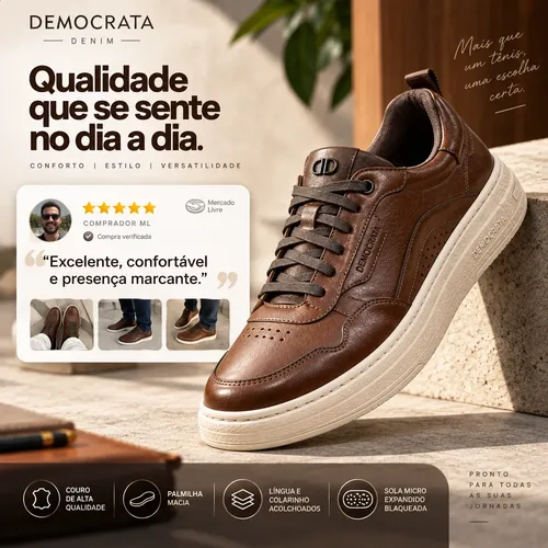 Tenis Democrata Jake Sapatenis Sneakers Casual 100% Couro