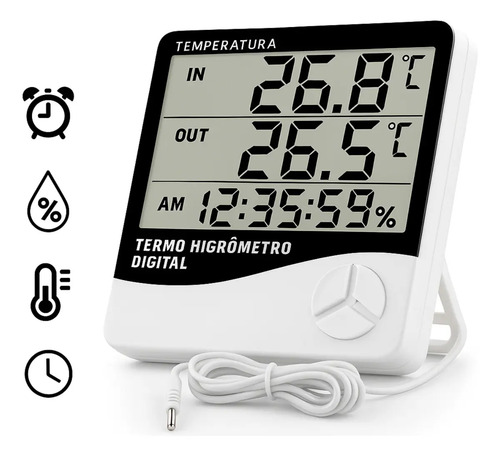 Termo Higrômetro Digital HTC-2 Com Sensor Externo Interno Medidor De Temperatura Umidade Ar