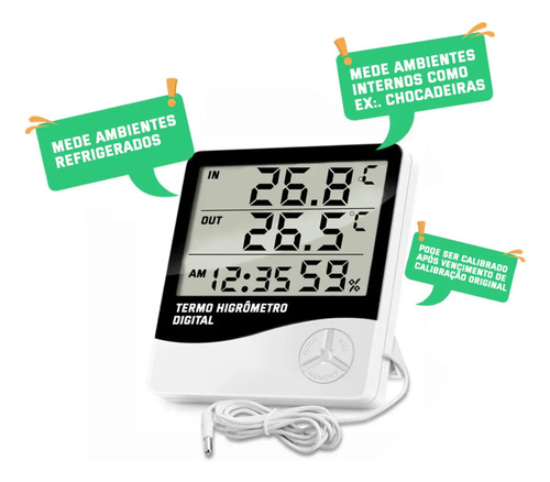 Termo Higrômetro Digital HTC-2 Com Sensor Externo Interno Medidor De Temperatura Umidade Ar