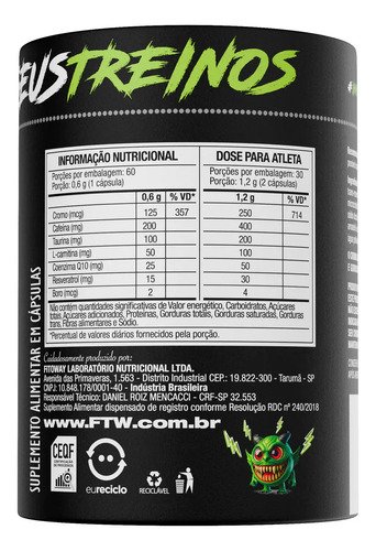 Termogênico Thermo Crazy Pote 60 cáps FTW - DIABO VERDE
