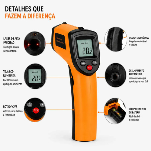 Termômetro Culinário Laser Infravermelho Para Fritura e Assados até 400°C - Marca Blackone