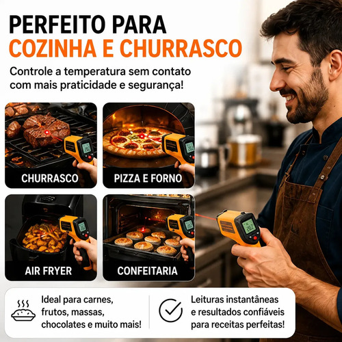 Termômetro Culinário Laser Infravermelho Para Fritura e Assados até 400°C - Marca Blackone