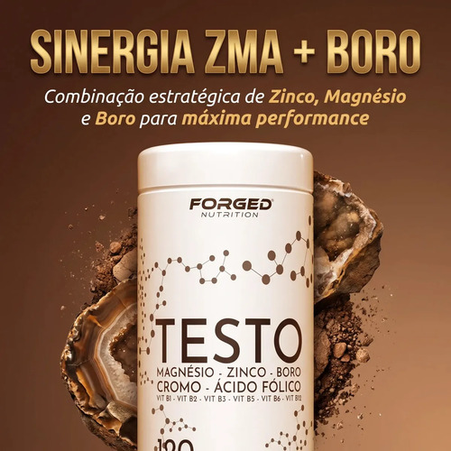 Testo Forged - Zinco, Magnésio, Boro, Cromo, Vitamina D3, B12 - Precursor Da Testo - 120 Cápsulas - Forged Nutrition