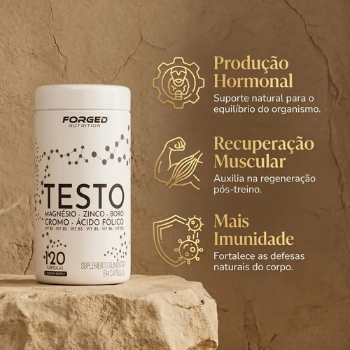 Testo Forged - Zinco, Magnésio, Boro, Cromo, Vitamina D3, B12 - Precursor Da Testo - 120 Cápsulas - Forged Nutrition
