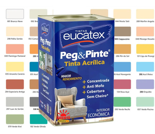Tinta acrilica eucatex peg e pinte branca gelo fosca de 18 l