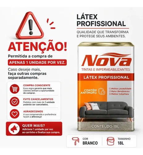 Tinta Acrílica Látex 1 8l Branca Antimofo Nova Tintas