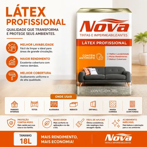 Tinta Acrílica Látex 1 8l Branca Antimofo Nova Tintas