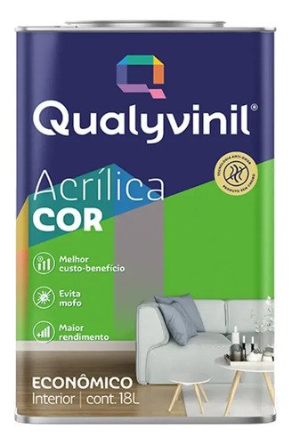 Tinta Acrílica Qualyvinil Econômica Fosca de 18 L Palha Antimofo para Interiores
