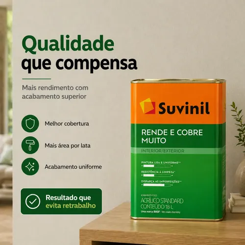 Tinta Acrílica Suvinil Standard 18l Rende E Cobre Muito