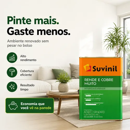 Tinta Acrílica Suvinil Standard 18l Rende E Cobre Muito