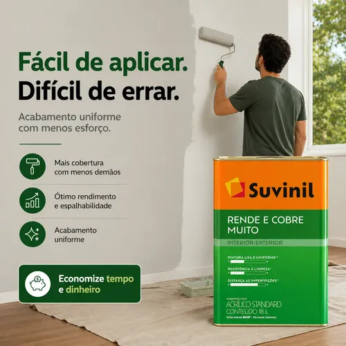 Tinta Acrílica Suvinil Standard 18l Rende E Cobre Muito