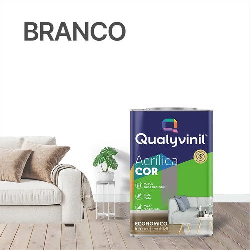 Tinta De Acrílico Econômica Evita Mofo Qualyvinil Econômica Tinta Acrílica Com Acabamento Fosco De 18l - Branco | Lata 18 Litros