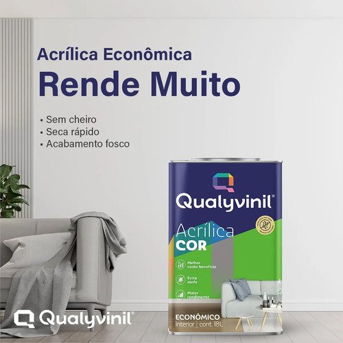 Tinta De Acrílico Econômica Evita Mofo Qualyvinil Econômica Tinta Acrílica Com Acabamento Fosco De 18l - Branco | Lata 18 Litros