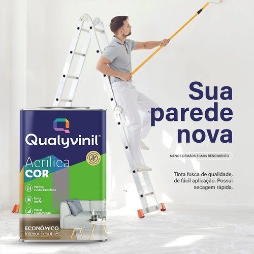 Tinta De Acrílico Econômica Evita Mofo Qualyvinil Econômica Tinta Acrílica Com Acabamento Fosco De 18l - Branco | Lata 18 Litros