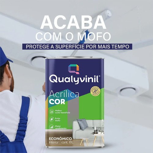 Tinta De Acrílico Econômica Evita Mofo Qualyvinil Econômica Tinta Acrílica Com Acabamento Fosco De 18l - Branco | Lata 18 Litros