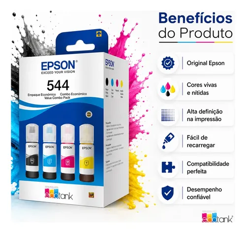 Tinta De Impressora T544 L3150 L3110 L3250 Kit 4 Cores